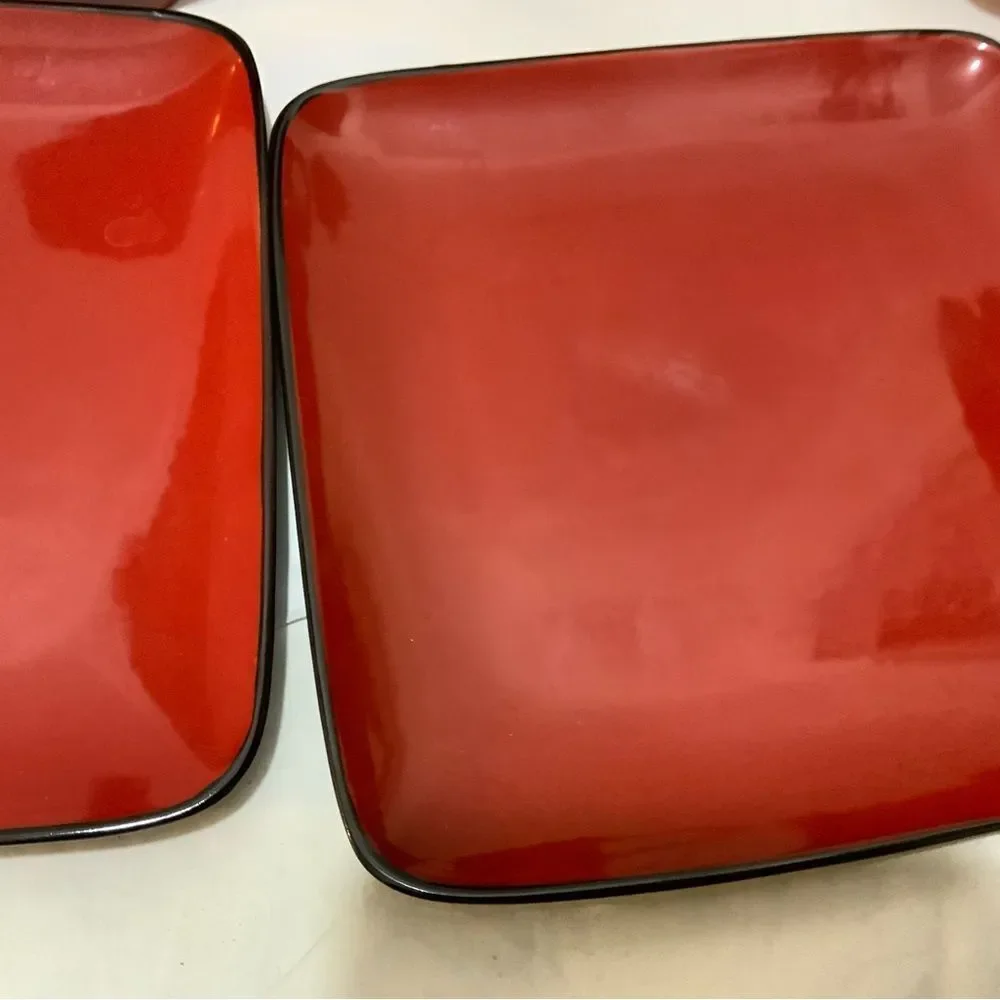 Home Trends Rave Red 2 dinner plates 2 Square Bowls 2 mugs set of 6 G19